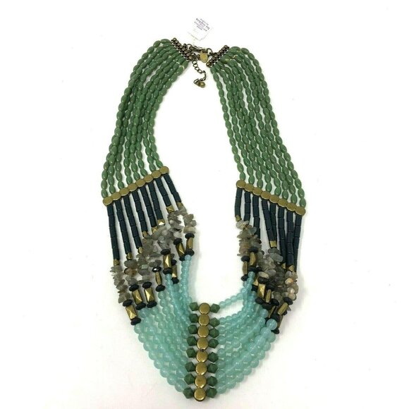 Lia Sophia GODDESS Beaded 8 Strand Green Blue Necklace Egyptian Statement Tribal - Picture 2 of 4